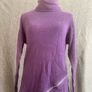 Bar III | Zipper-Trim Turtleneck Sweater | Purple Dynasty